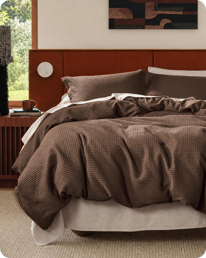 Cotton Waffle Weave Duvet Cover Set 100% Breathable All Season Bedding