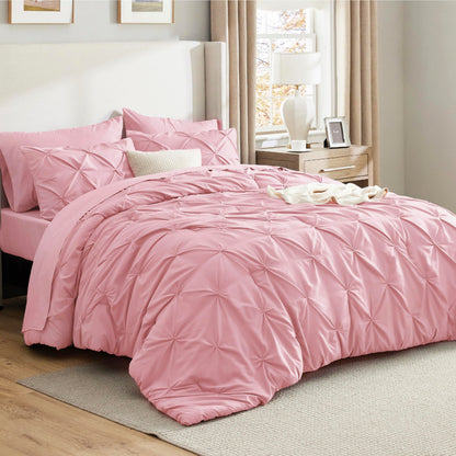 Pintuck Comforter Set Bed in a Bag 7 Piece All Season Bedding