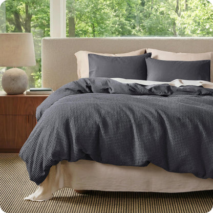 Cotton Waffle Weave Duvet Cover Set 100% Breathable All Season Bedding