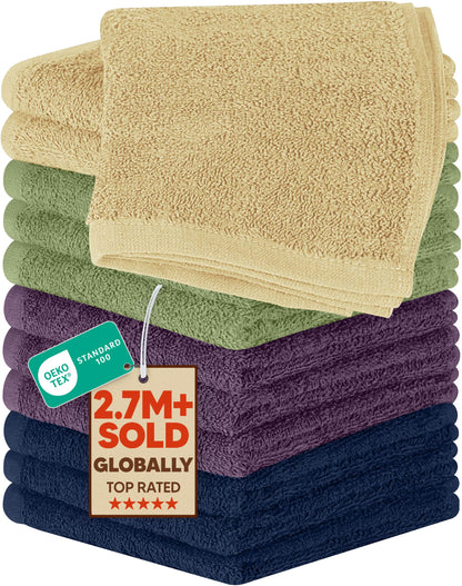 Cotton Washcloth Set Ring Spun Soft Absorbent Face Cloths Premium Towels