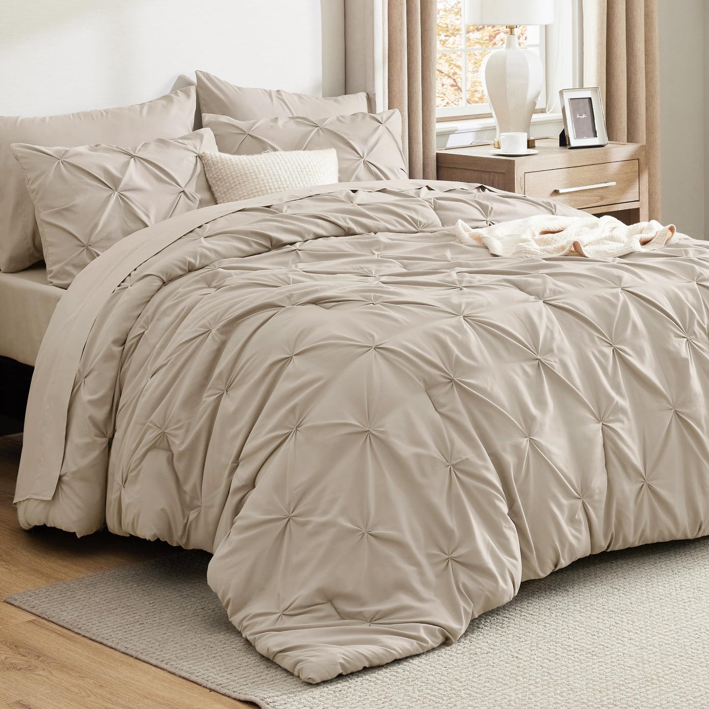 Pintuck Comforter Set Bed in a Bag 7 Piece All Season Bedding