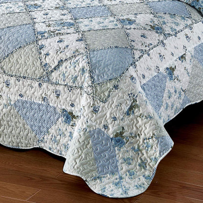 Patchwork Quilt Set Reversible 3 Piece Lightweight Floral Coverlet Bedding