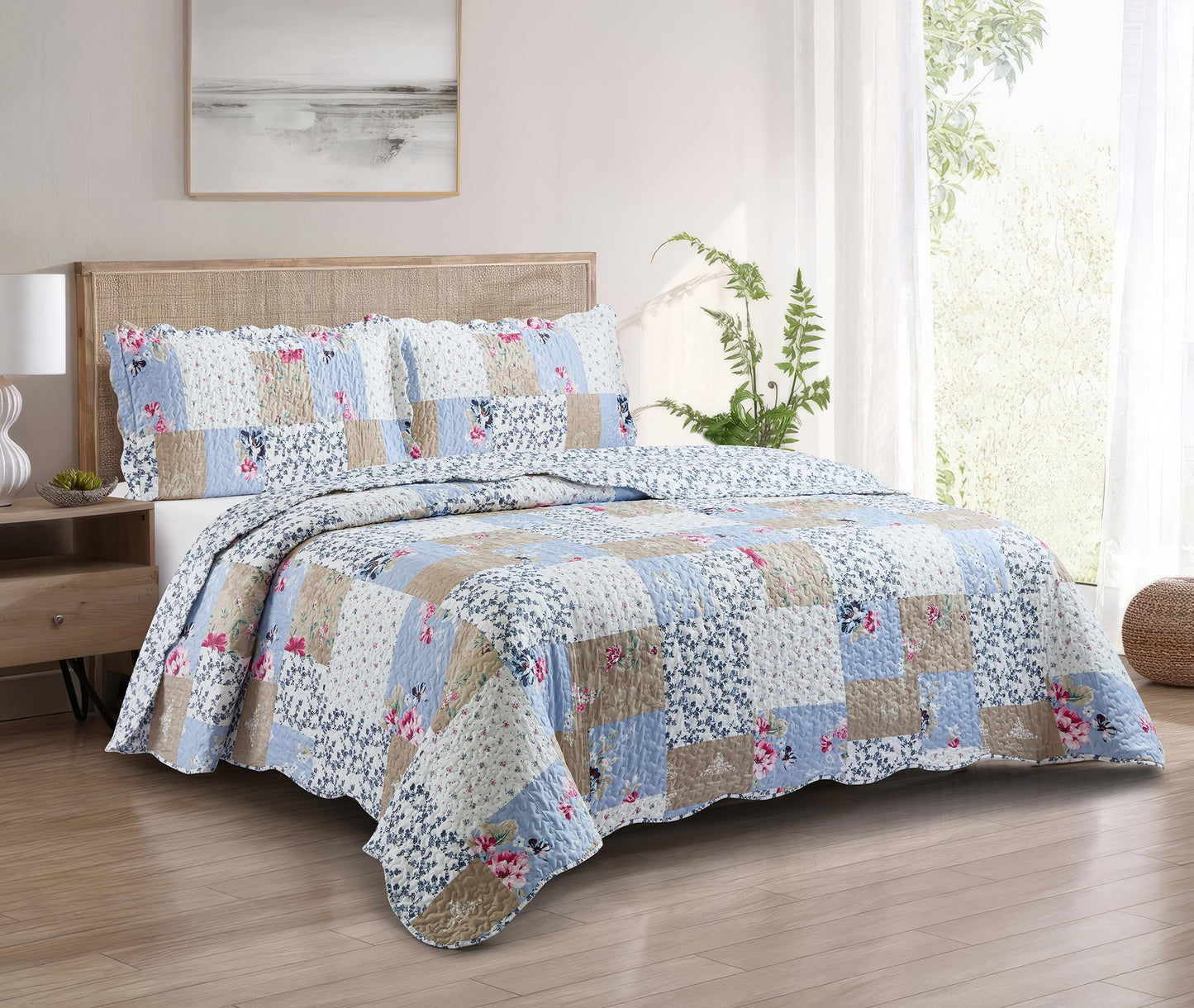 Patchwork Quilt Set Reversible Lightweight All Season Coverlet Bedding