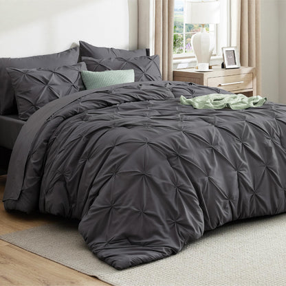 Pintuck Comforter Set Bed in a Bag 7 Piece All Season Bedding
