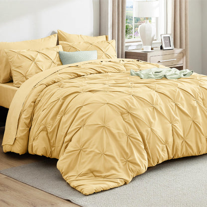 Pintuck Comforter Set Bed in a Bag 7 Piece All Season Bedding