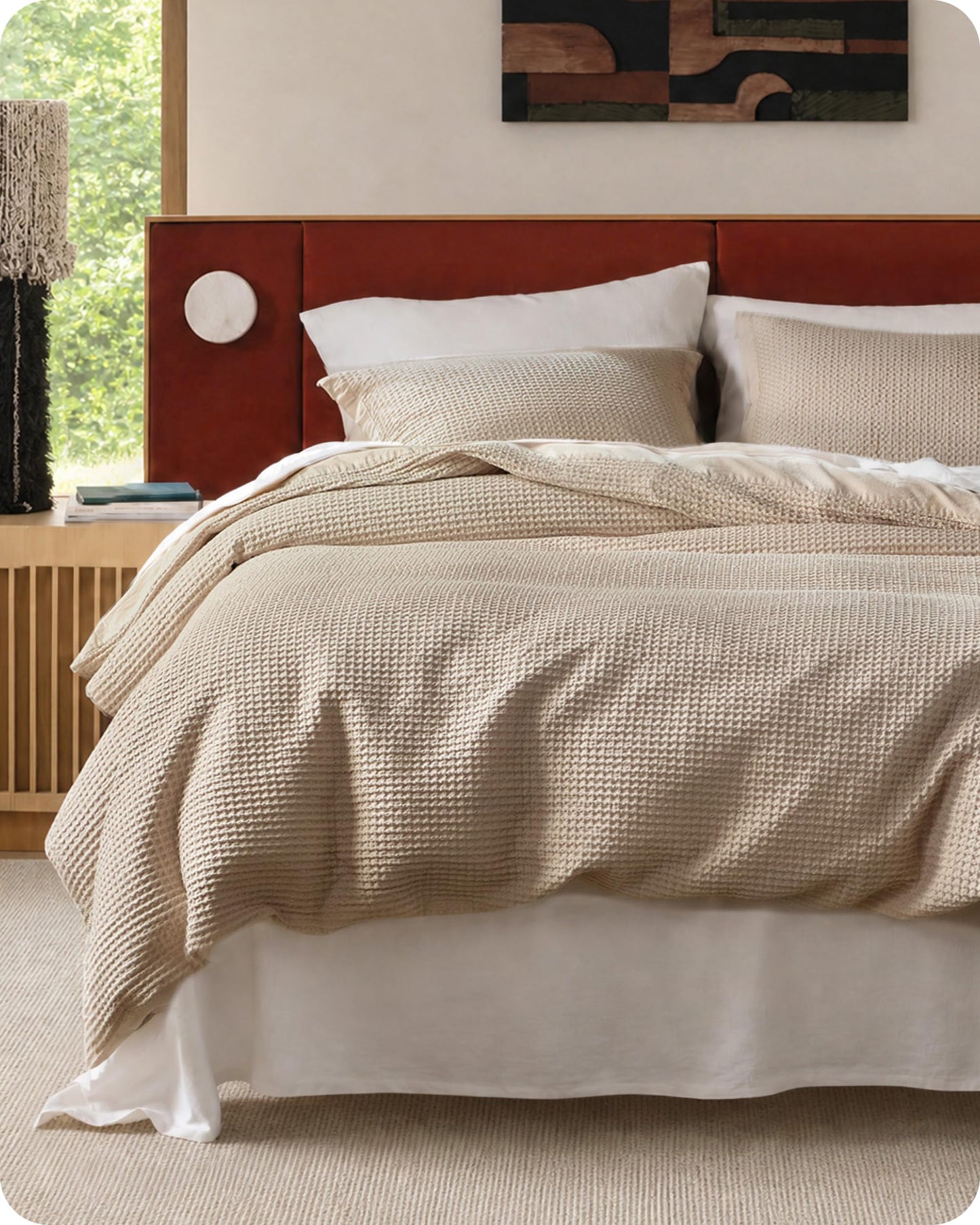 Cotton Waffle Weave Duvet Cover Set 100% Breathable All Season Bedding