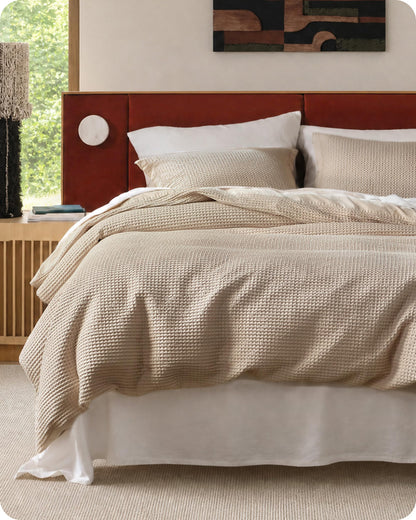 Cotton Waffle Weave Duvet Cover Set 100% Breathable All Season Bedding