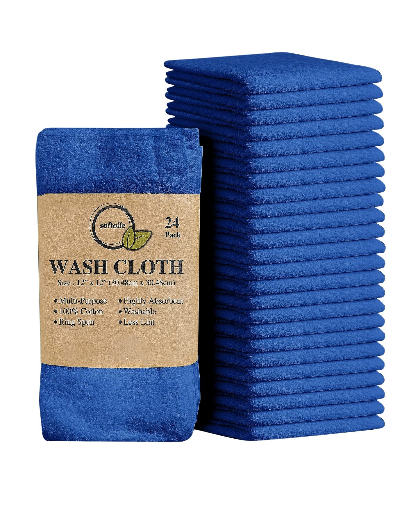 Cotton Washcloth Set 24 Pack Soft Absorbent Face Towels Ring Spun 12x12