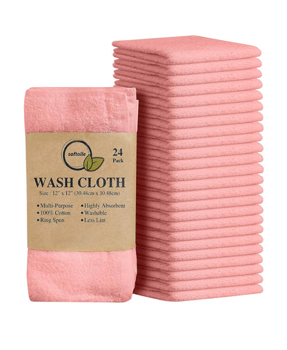 Cotton Washcloth Set 24 Pack Soft Absorbent Face Towels Ring Spun 12x12