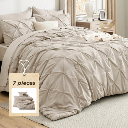 Pintuck Comforter Set Bed in a Bag 7 Piece All Season Bedding