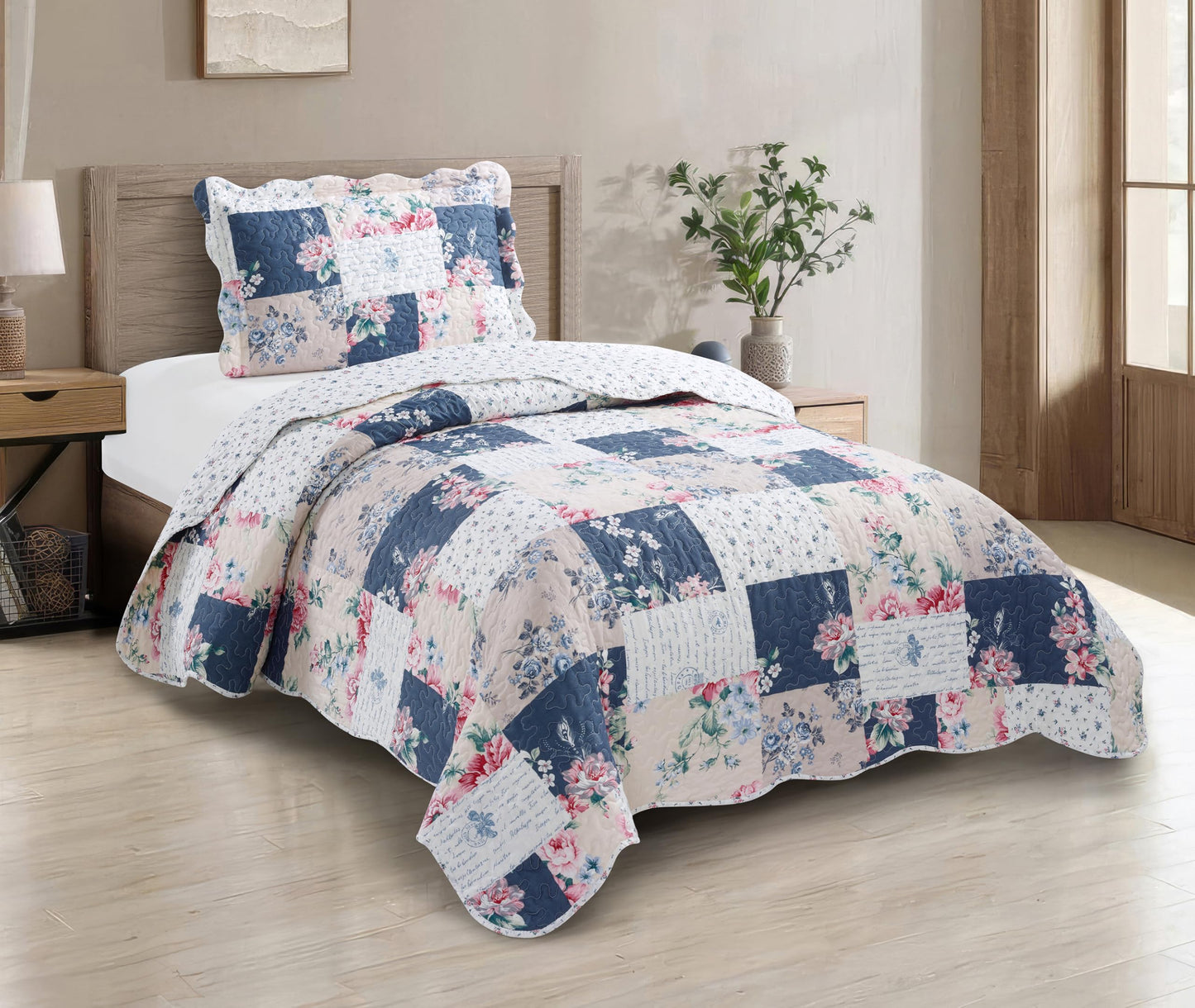 Patchwork Quilt Set Reversible Lightweight All Season Coverlet Bedding