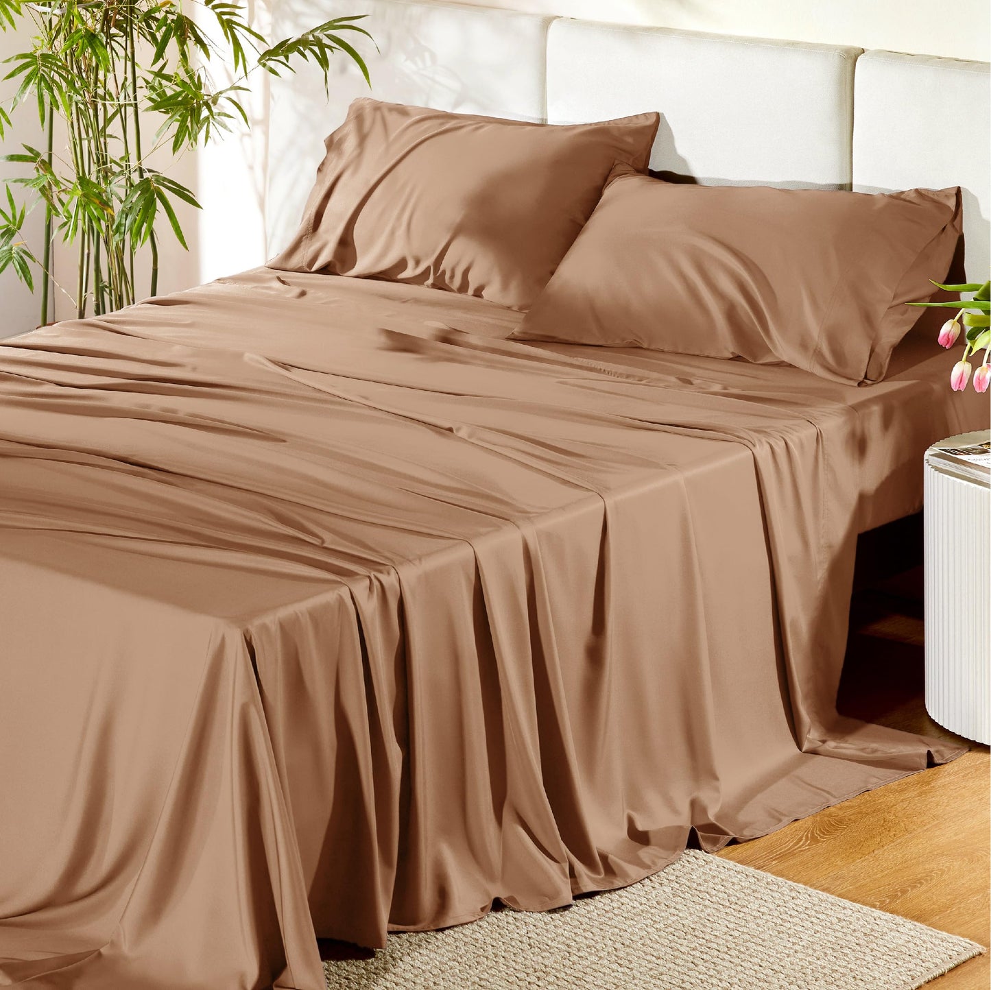 Bamboo Cooling Sheet Set Deep Pocket Silky Breathable Hotel Luxury Bedding