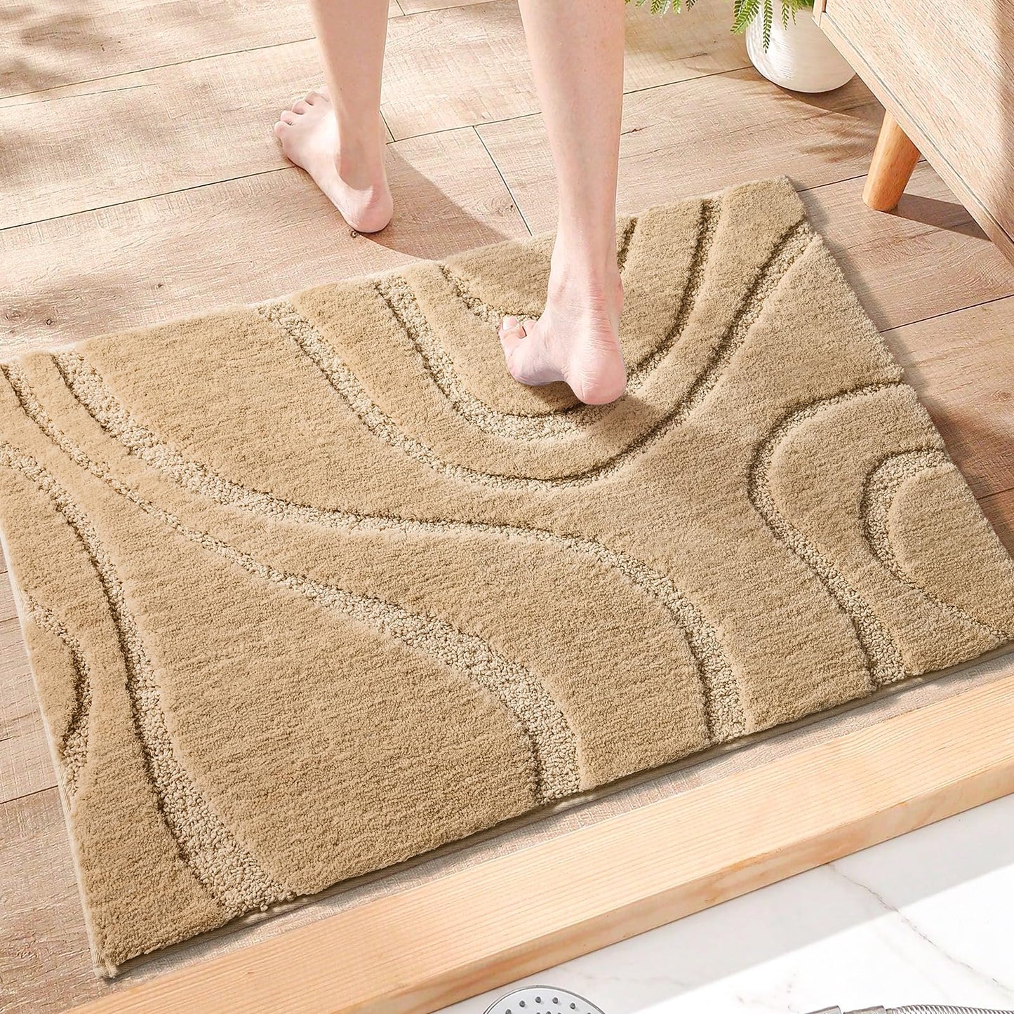 Plush Microfiber Bath Rug Non Slip Absorbent Bathroom Floor Mat Machine Washable