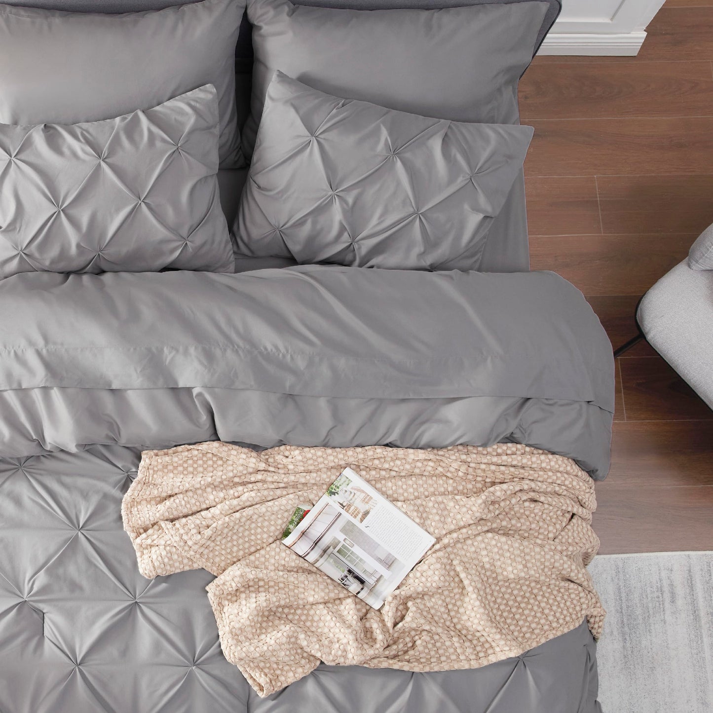 Pintuck Comforter Set Bed in a Bag 7 Piece All Season Bedding
