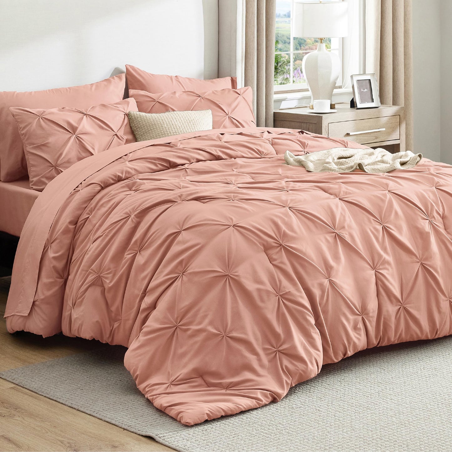 Pintuck Comforter Set Bed in a Bag 7 Piece All Season Bedding