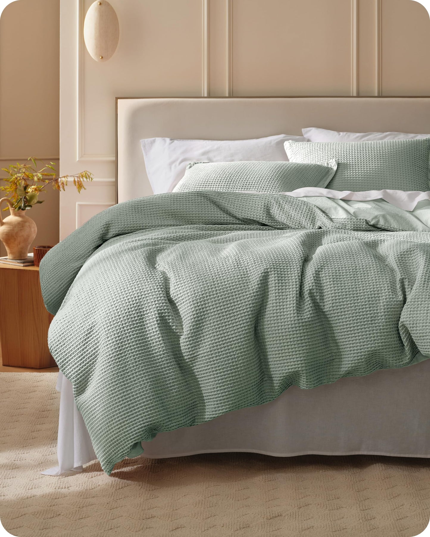 Cotton Waffle Weave Duvet Cover Set 100% Breathable All Season Bedding