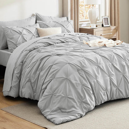 Pintuck Comforter Set Bed in a Bag 7 Piece All Season Bedding