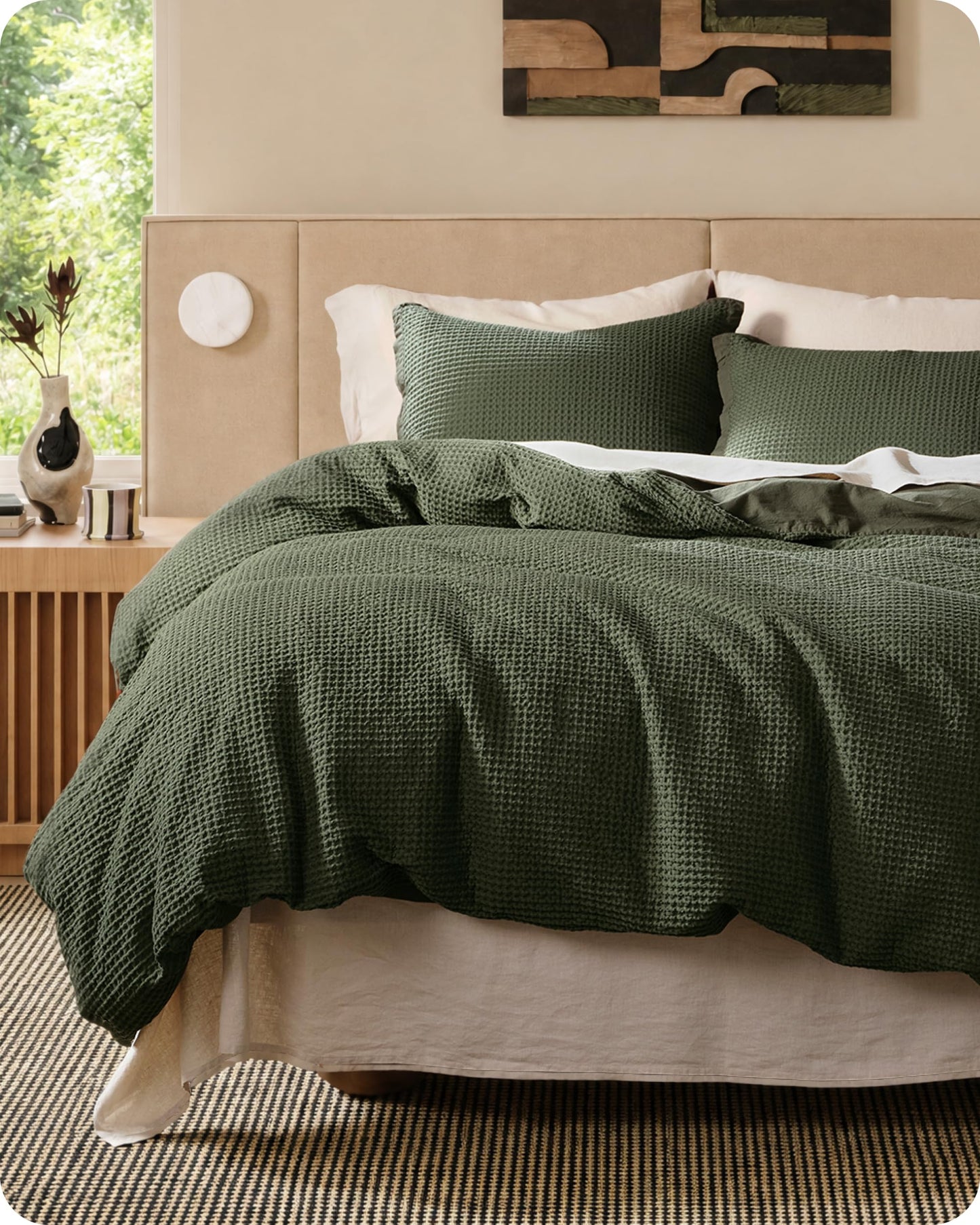 Cotton Waffle Weave Duvet Cover Set 100% Breathable All Season Bedding