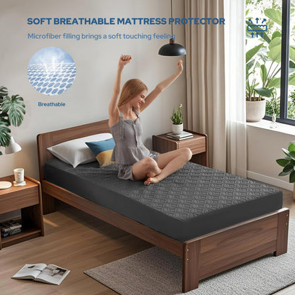 Quilted Waterproof Mattress Protector Deep Pocket Breathable Fitted Mattress Cover