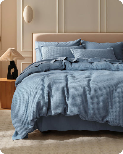 Cotton Waffle Weave Duvet Cover Set 100% Breathable All Season Bedding