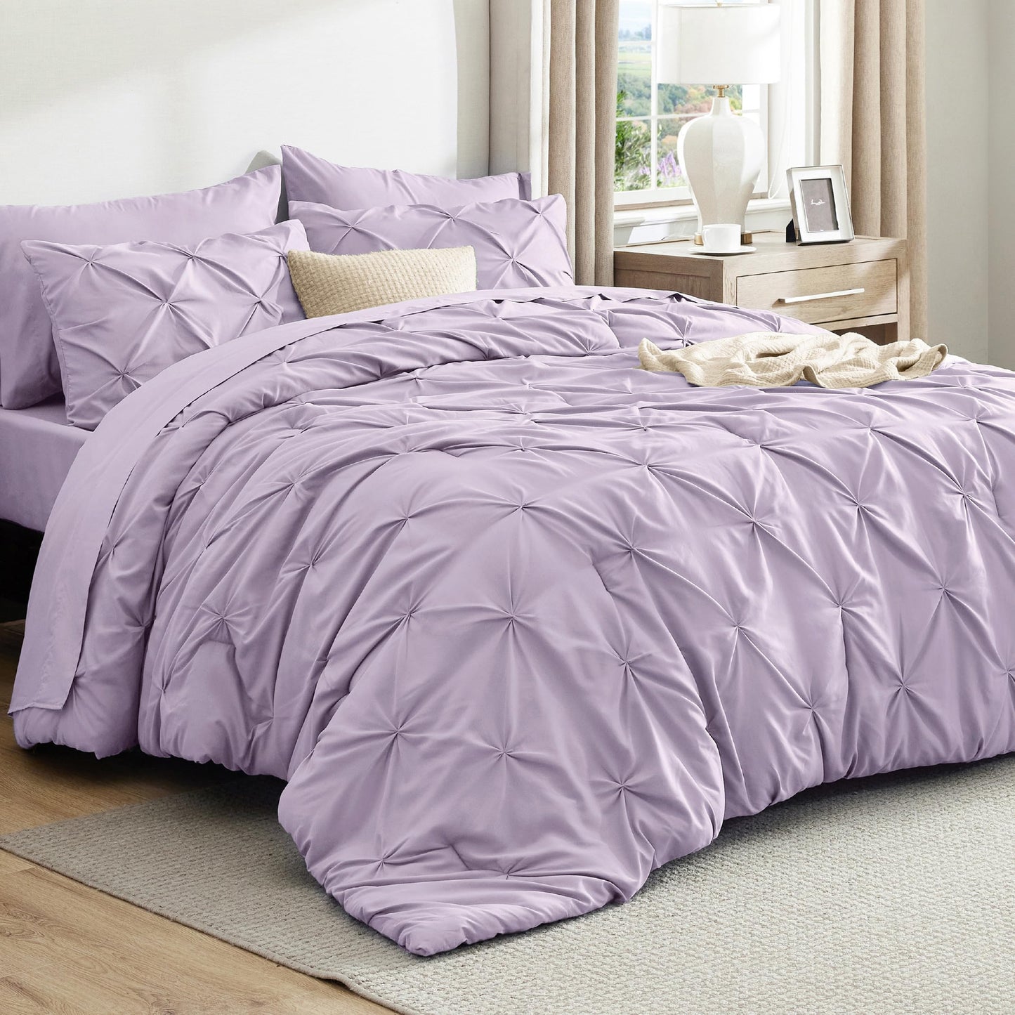 Pintuck Comforter Set Bed in a Bag 7 Piece All Season Bedding