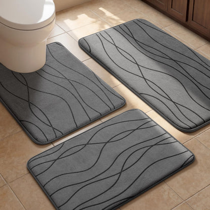 Memory Foam Bath Rug Set Non Slip Absorbent Quick Dry Bathroom Mat