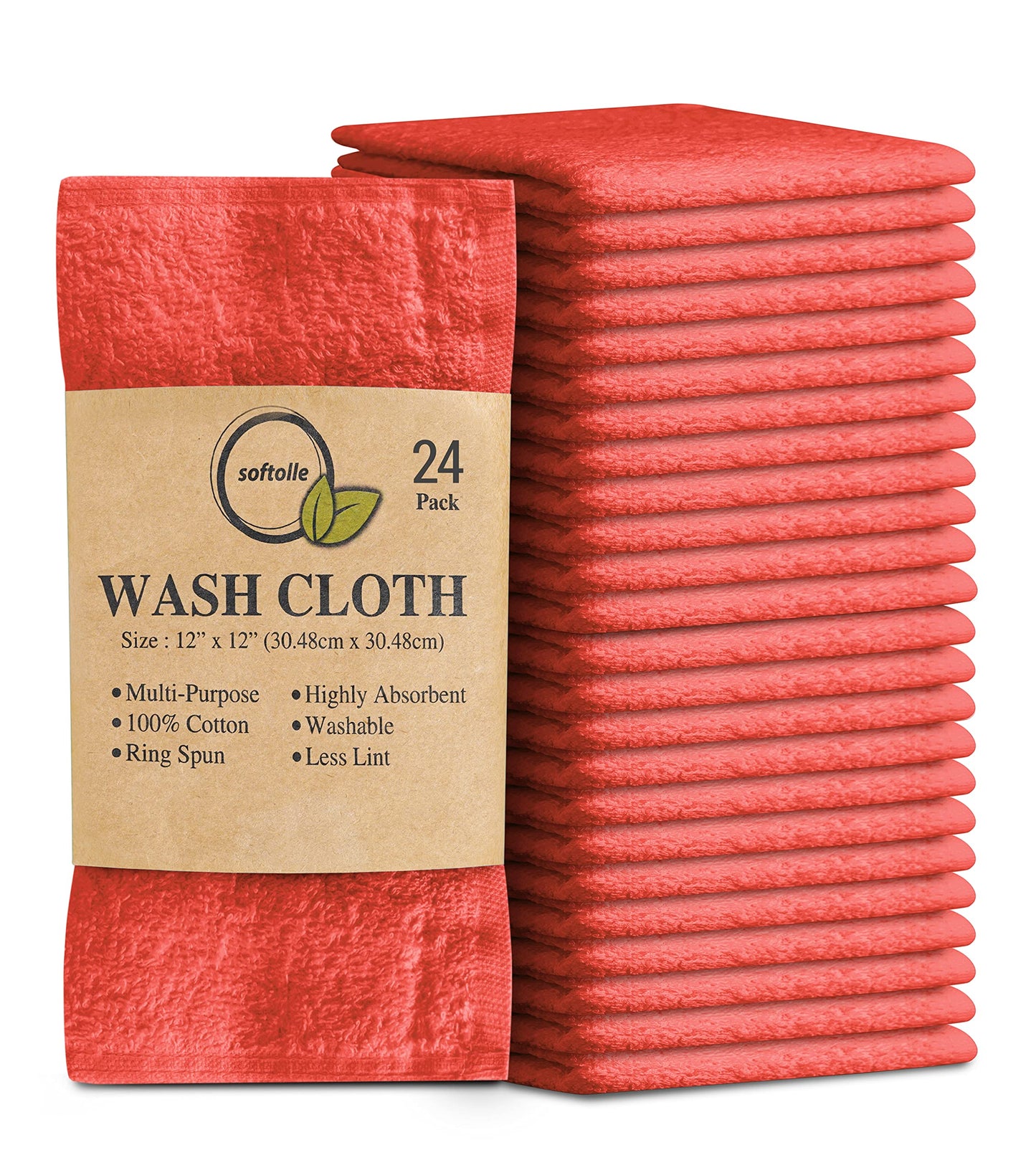 Cotton Washcloth Set 24 Pack Soft Absorbent Face Towels Ring Spun 12x12