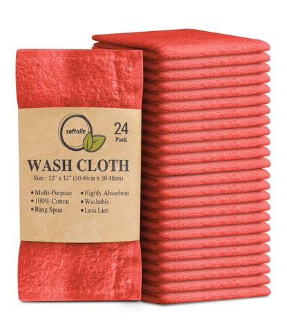 Cotton Washcloth Set 24 Pack Soft Absorbent Face Towels Ring Spun 12x12