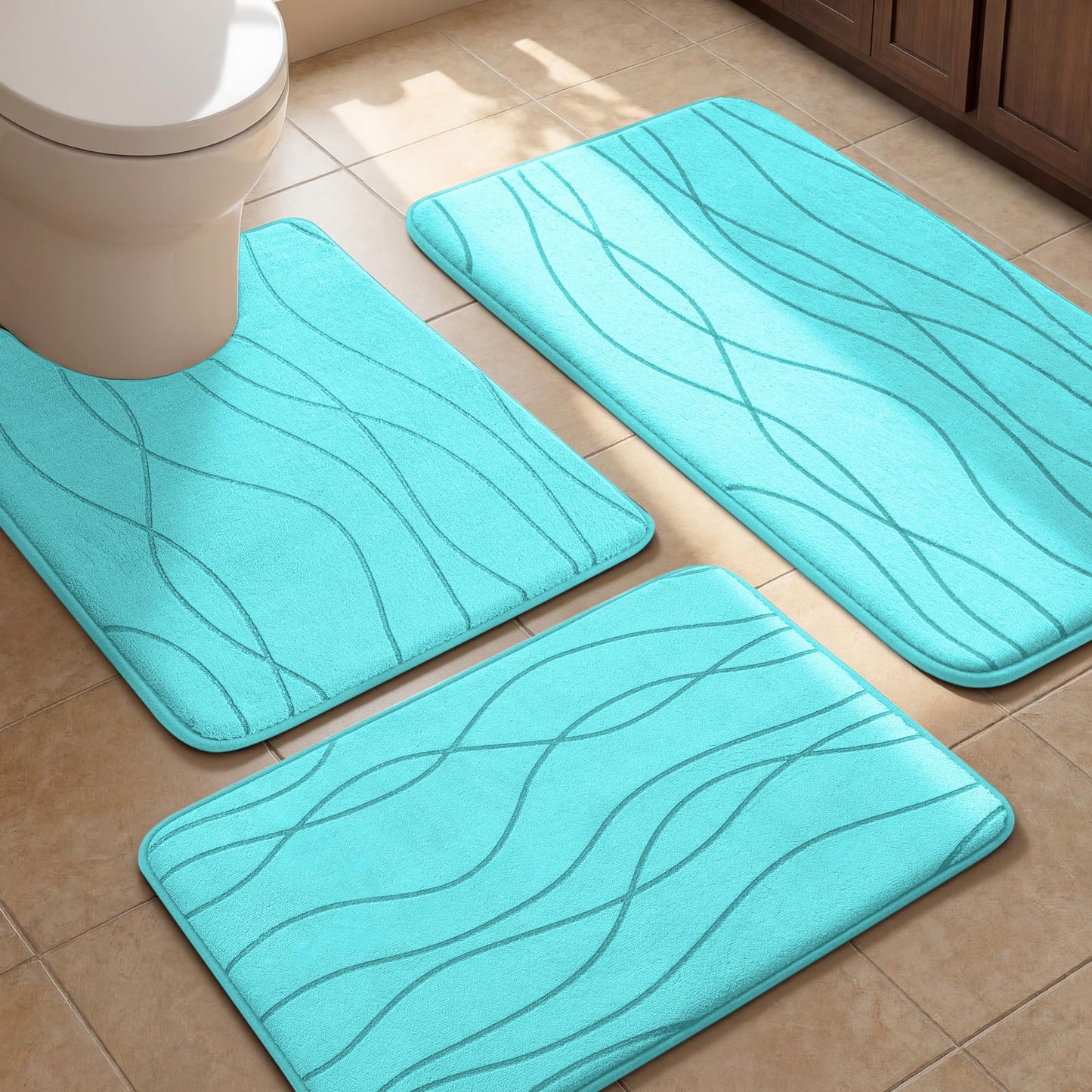 Memory Foam Bath Rug Set Non Slip Absorbent Quick Dry Bathroom Mat