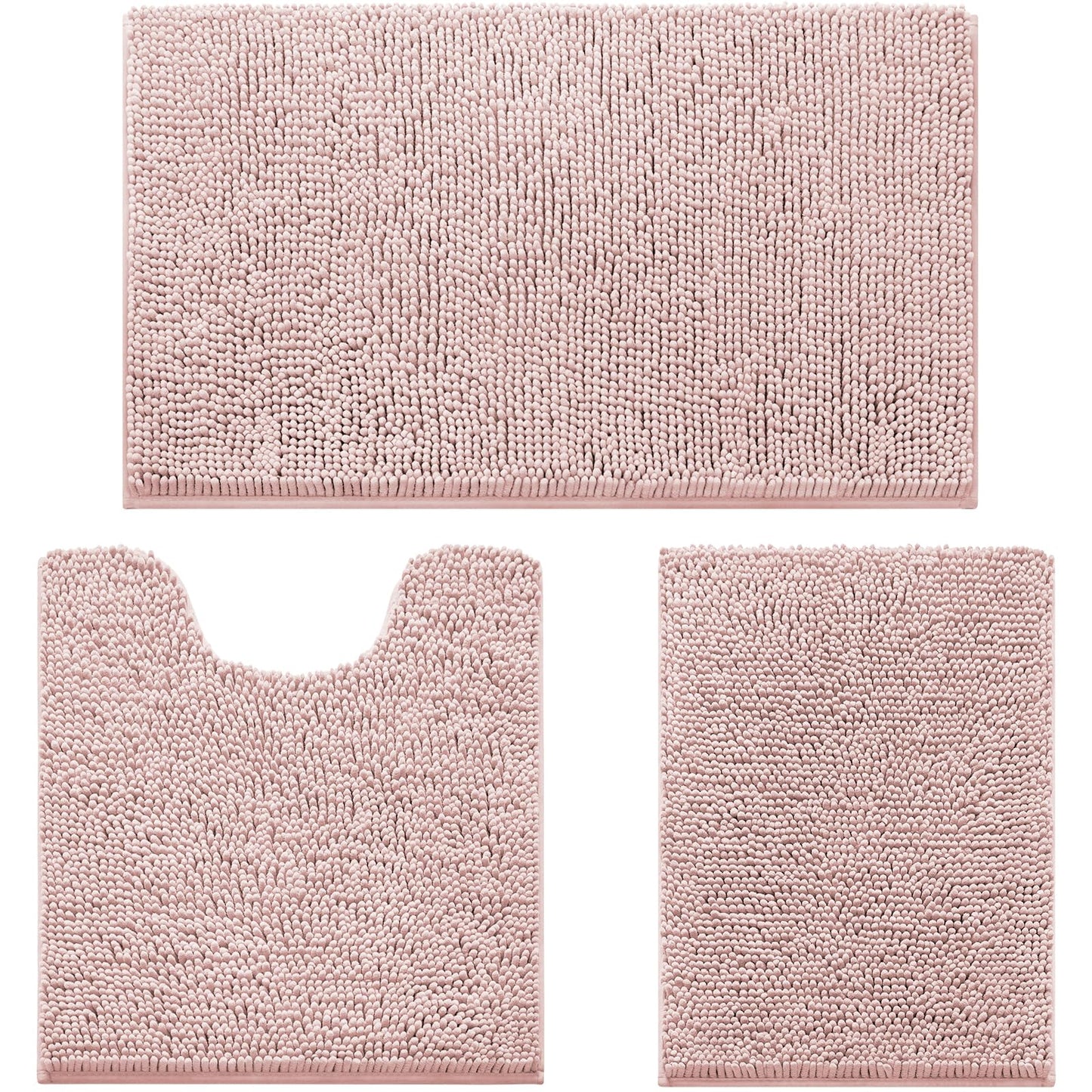 Chenille Bathroom Rug Set 3 Piece Ultra Soft Non Slip Absorbent Bath Mat