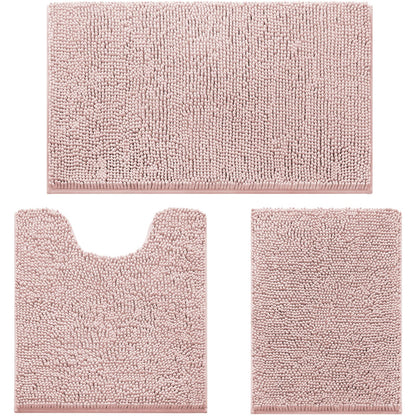 Chenille Bathroom Rug Set 3 Piece Ultra Soft Non Slip Absorbent Bath Mat
