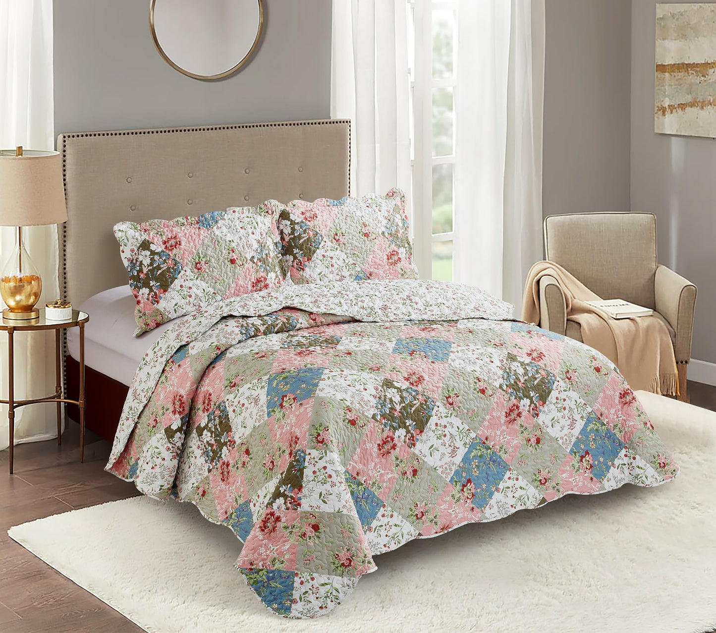 Patchwork Quilt Set Reversible Lightweight All Season Coverlet Bedding