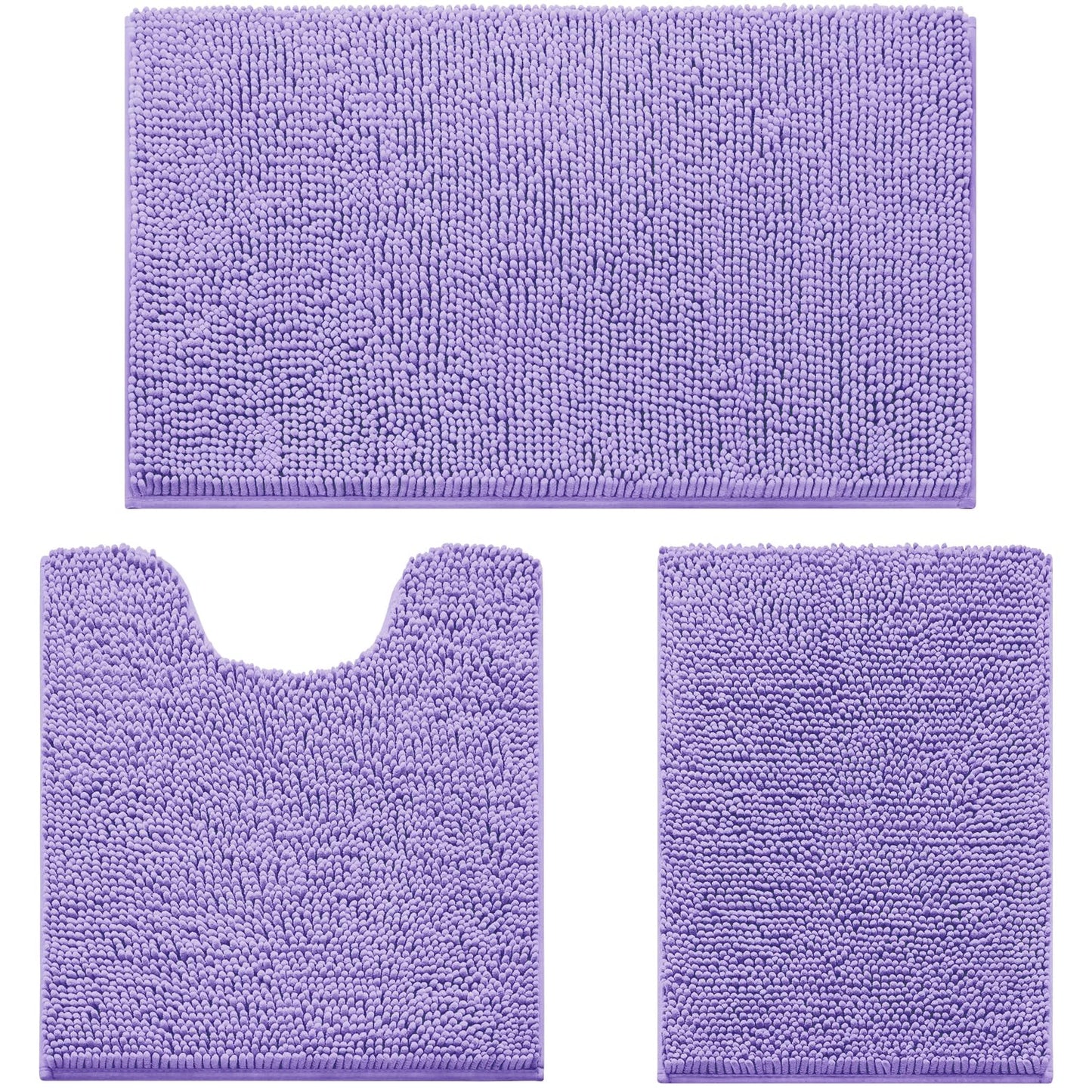 Chenille Bathroom Rug Set 3 Piece Ultra Soft Non Slip Absorbent Bath Mat