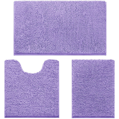 Chenille Bathroom Rug Set 3 Piece Ultra Soft Non Slip Absorbent Bath Mat