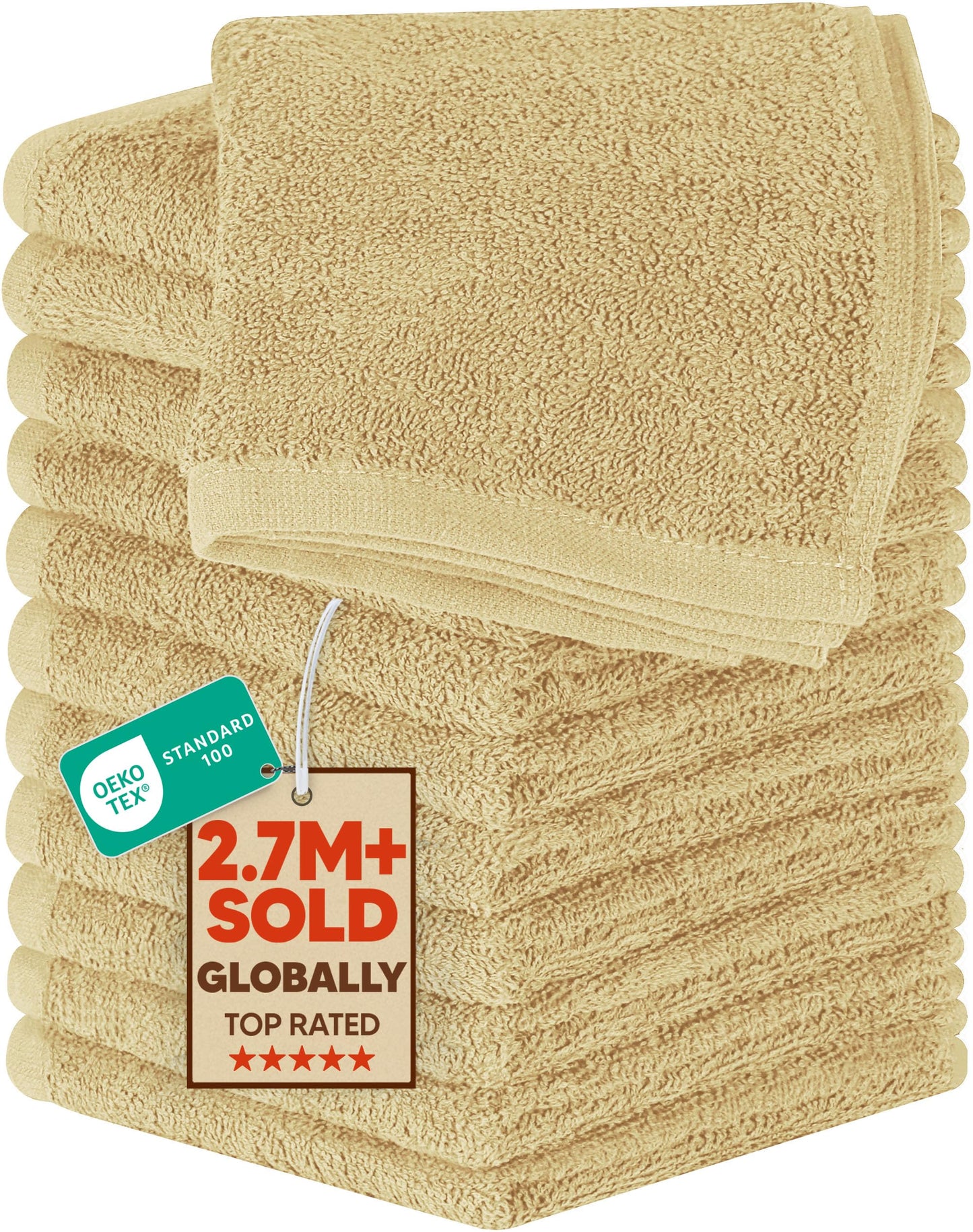 Cotton Washcloth Set Ring Spun Soft Absorbent Face Cloths Premium Towels