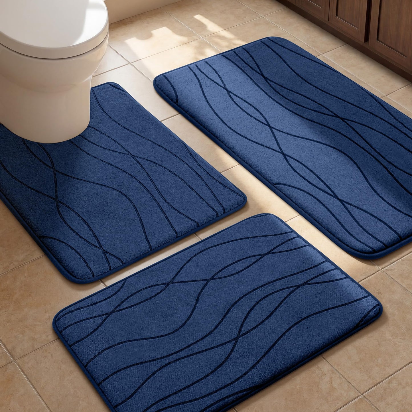 Memory Foam Bath Rug Set Non Slip Absorbent Quick Dry Bathroom Mat
