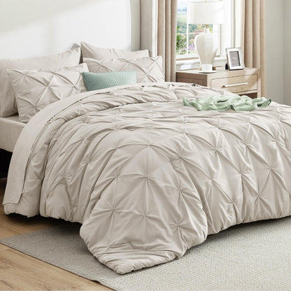 Pintuck Comforter Set Bed in a Bag 7 Piece All Season Bedding