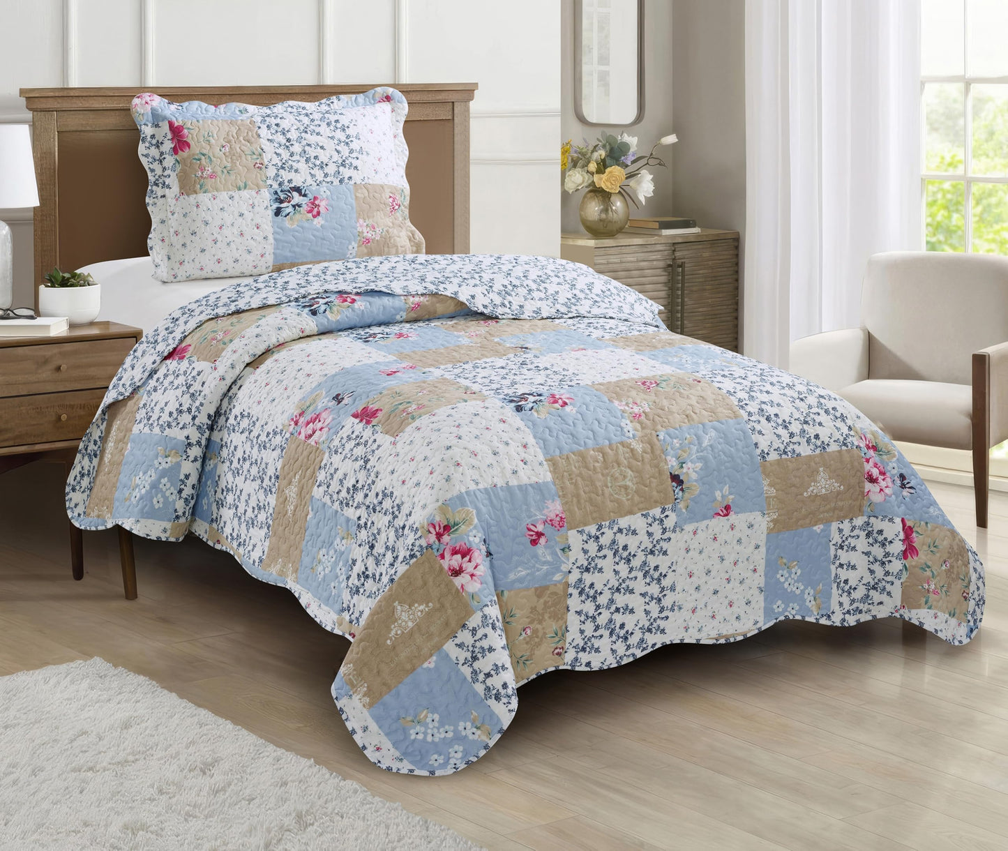 Patchwork Quilt Set Reversible Lightweight All Season Coverlet Bedding