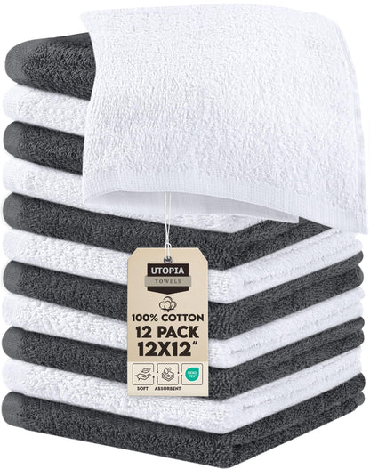 Cotton Washcloth Set Ring Spun Soft Absorbent Face Cloths Premium Towels