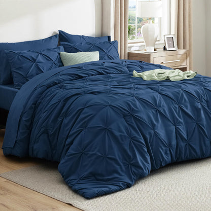 Pintuck Comforter Set Bed in a Bag 7 Piece All Season Bedding