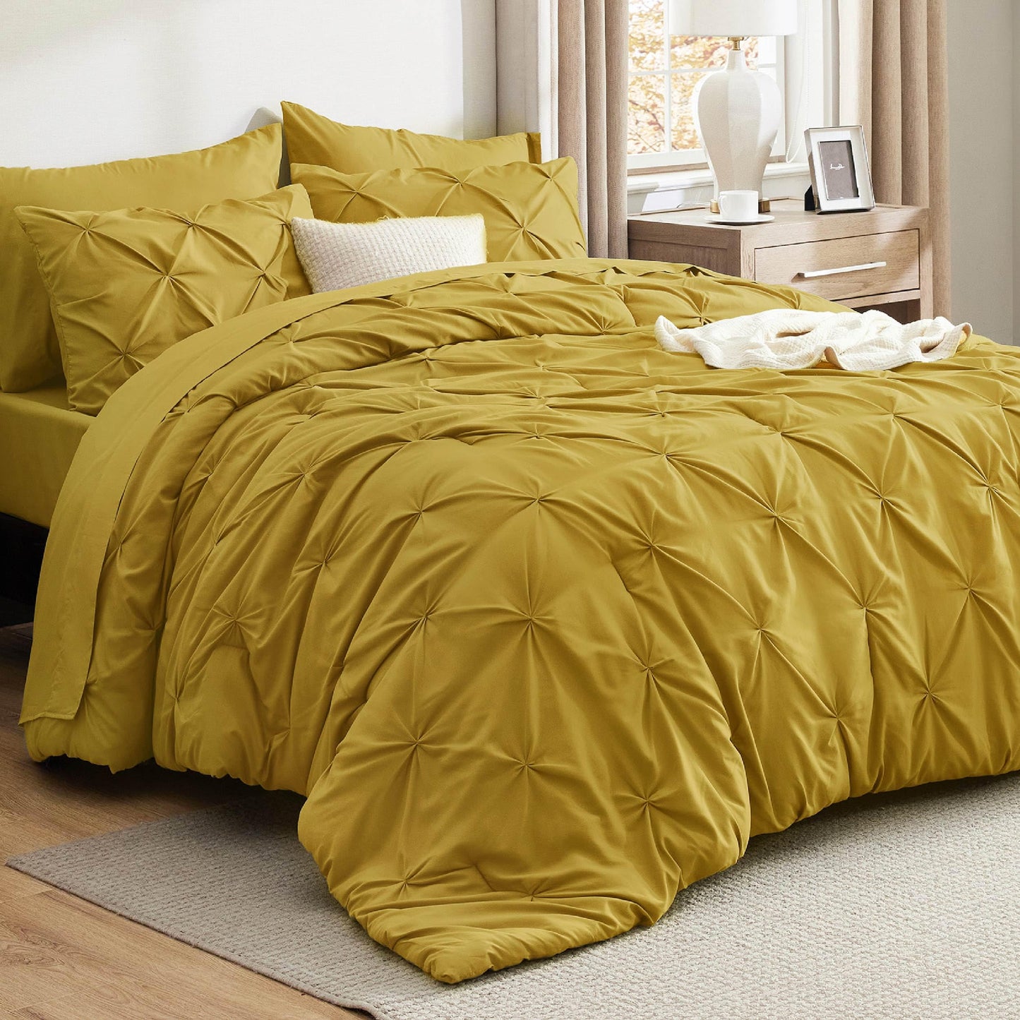 Pintuck Comforter Set Bed in a Bag 7 Piece All Season Bedding