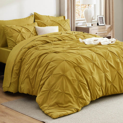 Pintuck Comforter Set Bed in a Bag 7 Piece All Season Bedding