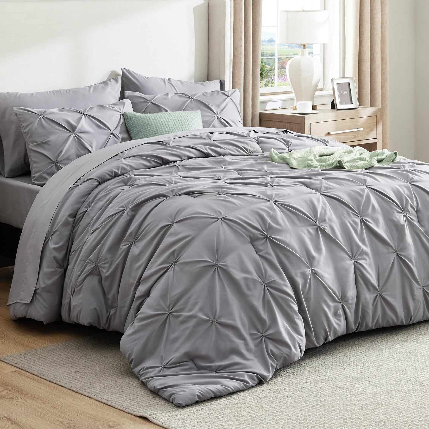 Pintuck Comforter Set Bed in a Bag 7 Piece All Season Bedding