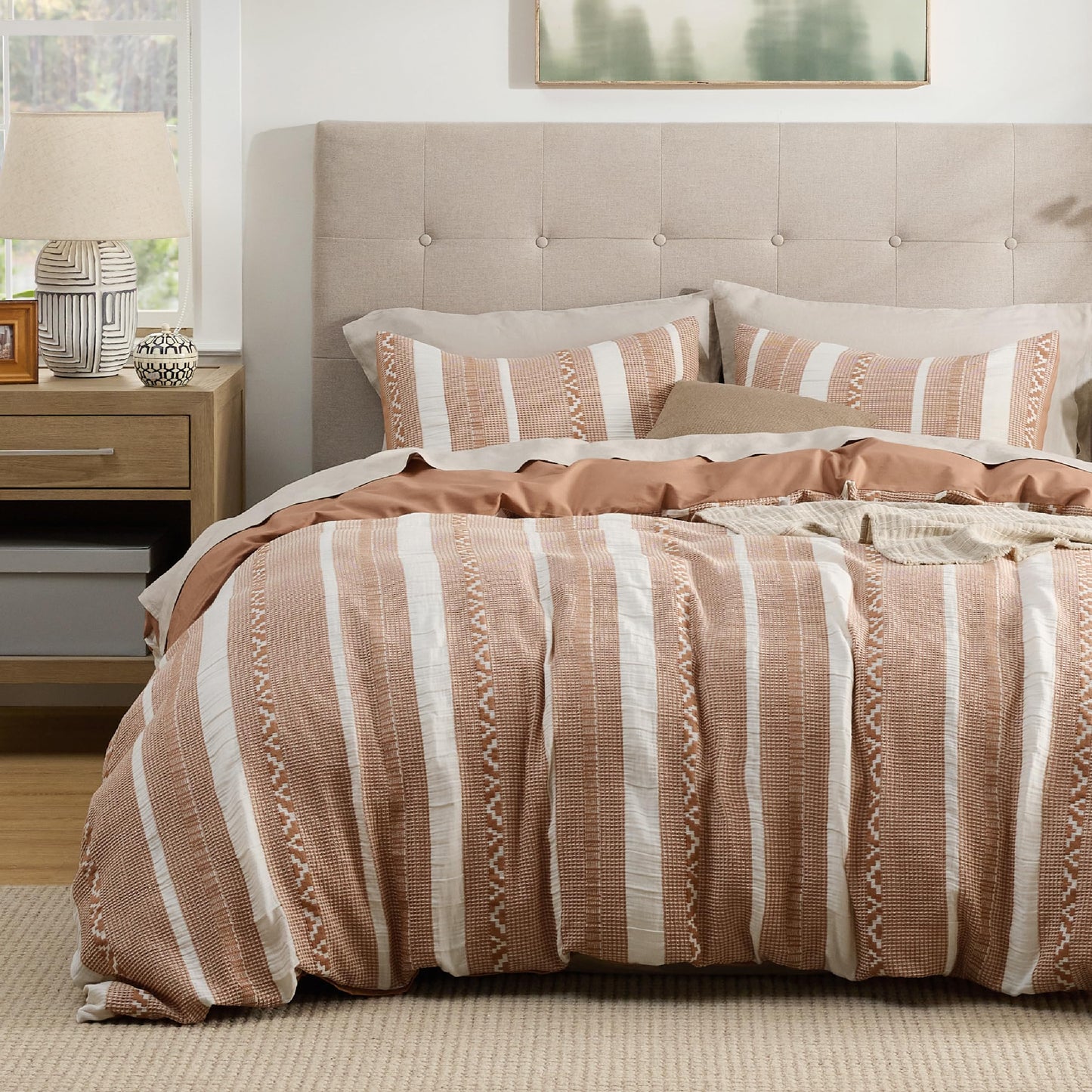 Cotton Waffle Weave Duvet Cover Set 100% Breathable All Season Bedding