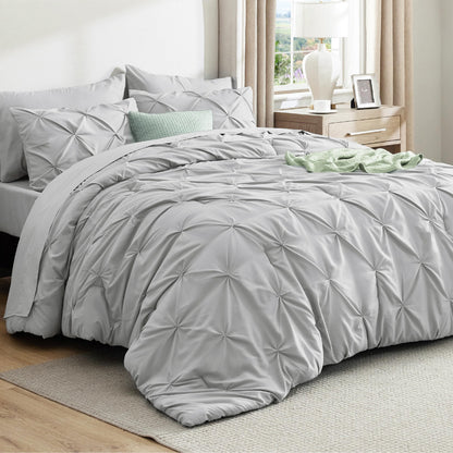 Pintuck Comforter Set Bed in a Bag 7 Piece All Season Bedding