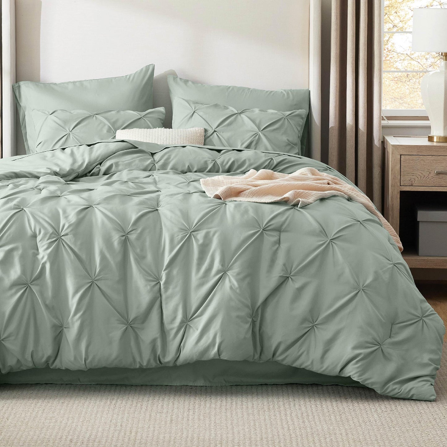 Pintuck Comforter Set Bed in a Bag 7 Piece All Season Bedding