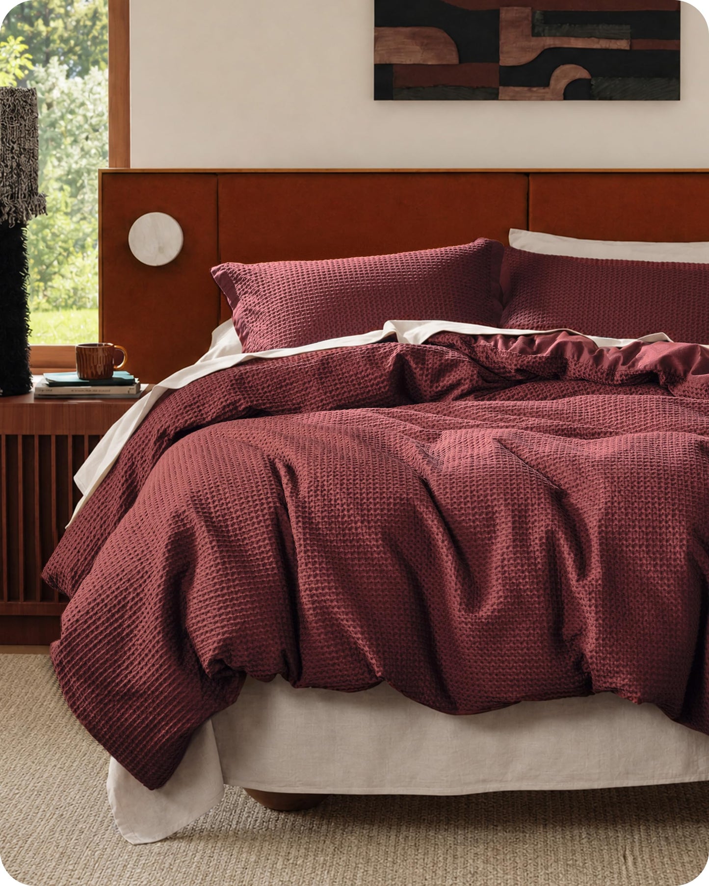 Cotton Waffle Weave Duvet Cover Set 100% Breathable All Season Bedding