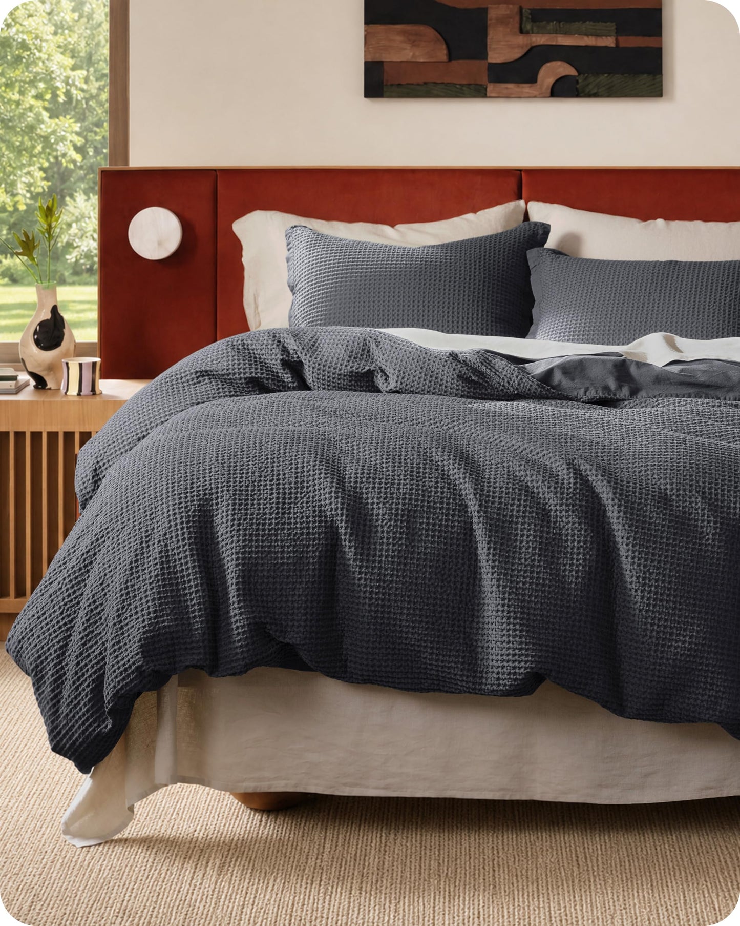 Cotton Waffle Weave Duvet Cover Set 100% Breathable All Season Bedding