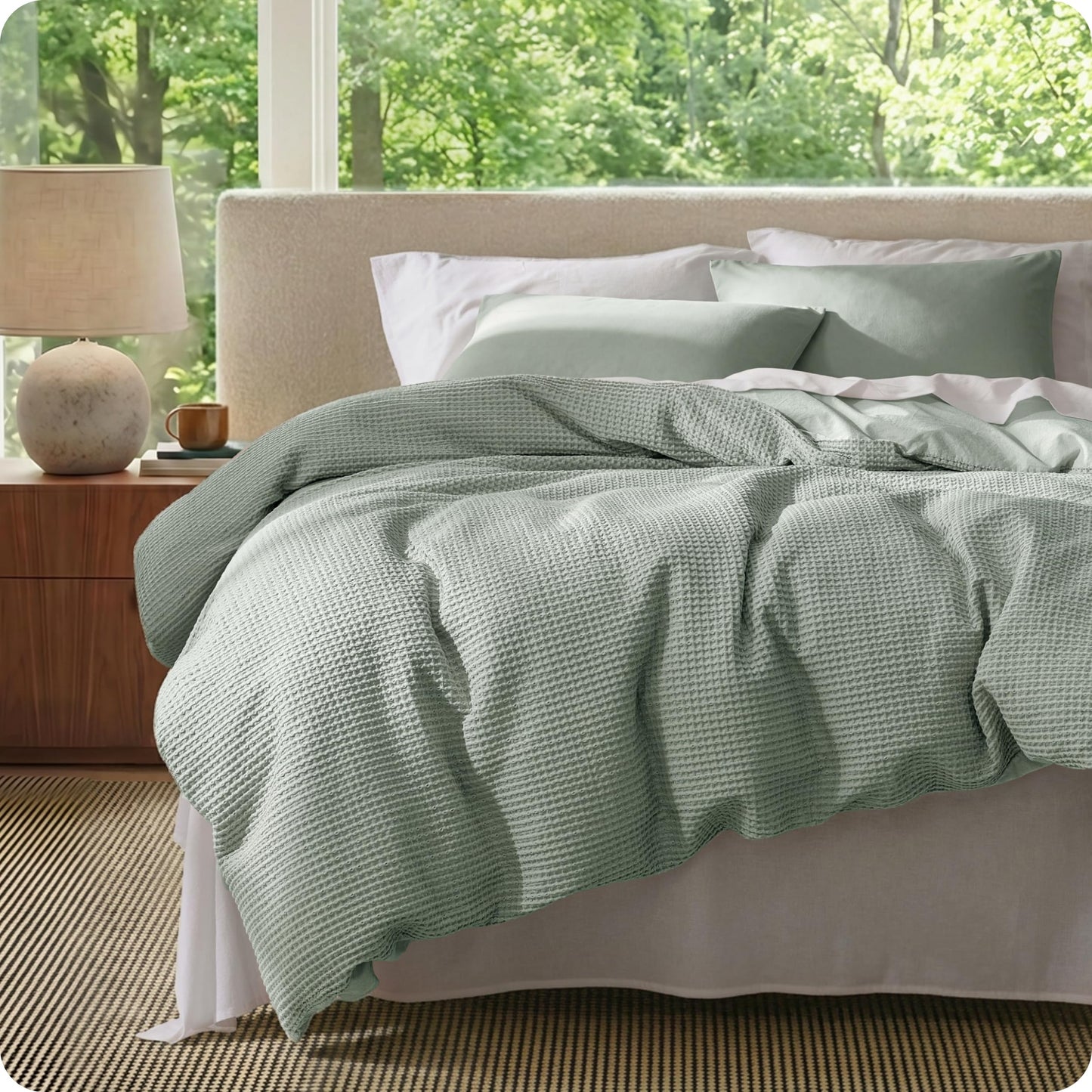 Cotton Waffle Weave Duvet Cover Set 100% Breathable All Season Bedding