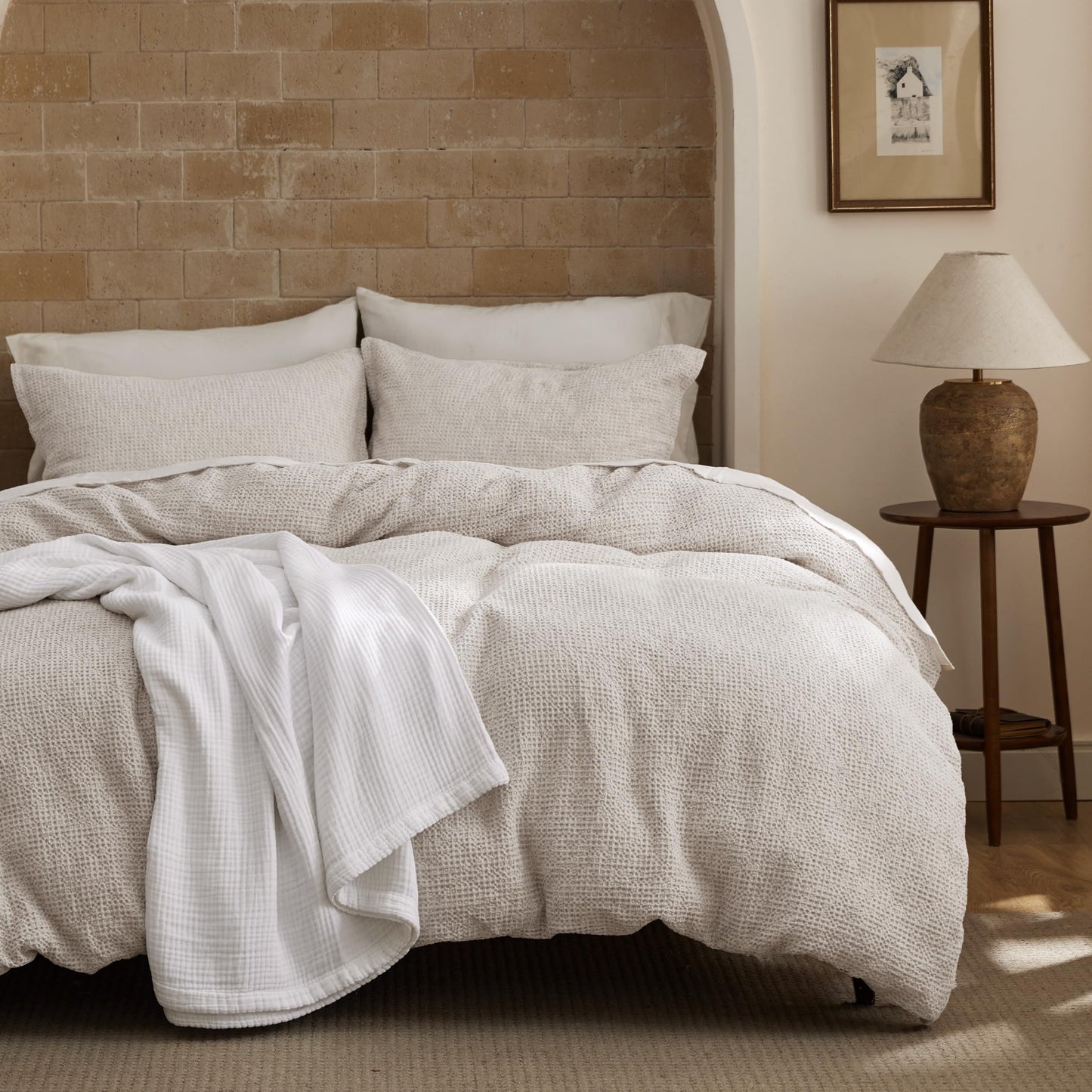 Cotton Waffle Weave Duvet Cover Set 100% Breathable All Season Bedding